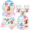 Auirshiky 50 Pezzi Gender Reveal Decorations Piatto di Carta Orso Set, Rosa Blu Teddy Bear Piatti Tovaglioli Tazze Gender Reveal Party Tableware per 10 Ospiti ,per Boy or Girl Gender Reveal Party Baby Shower