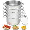 FOHERE Pentola a Vapore in Acciaio Inox, Cuocivapore, Pentola (5 in 1), Diametro 26 cm, con Coperchio in Vetro, Cuocivapore per Tutti i Tipi di Fornelli, Anche a Induzione, Argento
