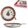ARCA, Piatto Panettone con Paletta in Porcellana, con Decorazione Natalizia Scozzese, Resistente e Duraturo, Ideale per la Tavola, Idea Regalo di Natale, 30 cm