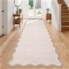 FairyStyle Tappeto passatoia da corridoio, 60 x 180 cm, antiscivolo, con scalloped, per cucina/ingresso, antimacchia, con bordo, per bagno, soggiorno, camera da letto, comodino, beige/tortora