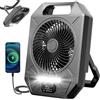 Koala Global Ventilatore da campeggio portatile USB 13000 mAh, 4 velocità, timer, autonomia 17-82 ore, lampada LED, gancio metallico - tenda, viaggio, casa, emergenza