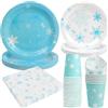 PARTY GO Set da tavola invernale con fiocco di neve congelato 96 pezzi Forniture per feste di compleanno congelate con piatti di carta bicchieri tovaglioli per Natale inverno paese delle meraviglie a