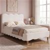 Kebnor Letto singolo imbottito, 90 x 200 cm, letto con rete a doghe e testiera, gambe in legno massello, testiera imbottita, bouclé, bianco