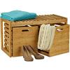 Relaxdays Panca con 2 Contenitori, in Bambù, per il Corridoio, per il Bagno, HxLxP: 44,5X80X40 cm, Legno Naturale