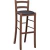 OKAFFAREFATTO MADDALONI Sgabello Alto da Bar in Legno Noce Scuro con Schienale H80cm, Seduta Similpelle Marrone