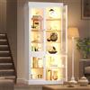 Comfymod Mobile alto moderno con illuminazione d'atmosfera a LED integrata,vetrina in vetro,disposizione interna ben studiata e,credenza cucina,mobile contenitore,mobile alto,mobile soggiorno,80x40x180 cm