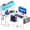 Coleshome Scrivania Gaming Angolare con LED 1 Presa Reversibile 110x80cm | 1 presa di corrente integrata, design reversibile a L, illuminazione LED, borsa portaoggetti, Bianco