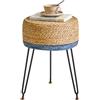 YMYNY Pouf Sgabello Ottomane, Ottomano Poggiapiedi con Gambe in Metall, Sgabello in Seagrass Natura, Seduta Moderna per Soggiorno Camera da Letto Ingresso, 32 × 32 × 45CM, Naturale e Blu HBD029Q