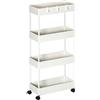 HOMCOM Carrello Cucina a 4 Ripiani con Ganci Multiuso 40x19x90 cm Bianco | Carrello Portaoggetti, Acciaio e Plastica, Ruote Girevoli, per Soggiorno Ufficio Lavanderia