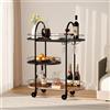 DAWNYIELD Carrello Bar Mobile Ovale 3 Ripiani, Nero | Carrello Portabevande con Ruote Bloccabili e Portabicchieri, Carrello di Servizio per Cucina Soggiorno Feste Home Bar