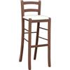 OKAFFAREFATTO MADDALONI Sgabello Alto da Bar in Legno Noce Scuro con Schienale H80cm, Seduta Similpelle Beige