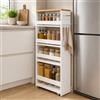 hitsuki Mobile Cucina Stretto 22cm Larghezza Carrello Nicchia 5 Livelli Scaffale Alto in Legno con 6 Ganci Bianco e Colore Rovere