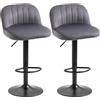 HOMCOM Set 2 Sgabelli da Bar Effetto Velluto con Schienale e Poggiapiedi, Sgabelli da Cucina Girevoli con Altezza Regolabile, 43x45x81-101cm, Grigio