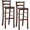 OKAFFAREFATTO MADDALONI Sgabelli alti da bar set da 2 in legno con schienale noce scuro h 80 cm con seduta in massello