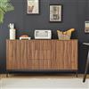 Azkoeesy Credenza e Buffet 3 Cassetti 150 x 40 x 80 cm Effetto Noce | Mobile TV, 2 Ante con Apertura a Pressione, Base in Metallo Robusto Nero, per Cucina, Soggiorno, Ingresso e Corridoio