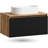 Planetmöbel Arisa Set di mobili da bagno, lavabo da 80 cm, rovere dorato e nero (grigio marmorizzato), lavabo da 55 cm bianco, con scarico salvaspazio