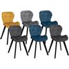 IDMarket - Set di 6 sedie ROBINE in velluto misto blu x2, grigio scuro x2, grigio chiaro e giallo