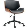 HOMCOM Sedia Scrivania Girevole in Pelle PU Poltrona Ufficio 135 kg Nero | Imbottita, Senza Braccioli, Altezza Regolabile, Stile Moderno di Metà Secolo, Legno Curvato