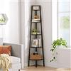 Hoctieon Scaffale d'Angolo Rustico Industriale 5 Livelli, Libreria a Scala per Soggiorno, Cucina, Ufficio Domestico, Balcone, Spazi Piccoli, Struttura in Metallo,Nero