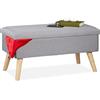 Relaxdays Panca con Contenitore, Panchetta Imbottita Moderna, Gambe in Legno, Stoffa HLP 39 x 77 x 39 cm, Grigio Chiaro