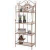 CLP Scaffale Rustico ANIKA in Ferro - Étagère Salvaspazio Richiudibile 4 Ripiani Forellati - Scaffale a Muro Decorativo Shabby Chic - Portafiori e Piante per Cucina o Soggiorno Marrone Antico