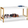 Relaxdays Scarpiera con 2 Ripiani, Robusto Portascarpe, bambù & Legno MDF, Scaffale per Scarpe, HLP 36,5 x 70 x 26cm, Bianco/Marrone