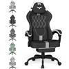 Huracan Sedia da Gaming, Sedie Gaming con funzione massaggiante, poggiatesta e poggiapiedi, regolabile in altezza Gaming Chair, poltrona da Gamer con schienale regolabile 90-135°, nero-bianco