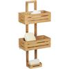 Relaxdays Mensola per Doccia in Bambù, HxLxP: 65 x 28 x 15,5 cm, Portaoggetti, Porta-Sapone Bagno, 3 Ripiani, Marrone
