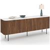 IDMarket - Credenza bassa MARLA 160 cm con 4 ante e doghe effetto noce e piano in marmo bianco ALASKA