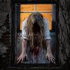 dellyy Decorazione Porta Halloween, Banner Halloween in PVC, Donna | 120 x 80 cm, decorazione Halloween porte e finestre, con fori e nastro di raso, ideale per casa, giardino e feste