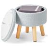 IBUYKE Piccolo Pouf Poggiapiedi con Contenitore, Rotondo,Grigio-Blu WBD006H | 32 x 32 x 31cm, Mini Basso Sgabello in Teddy, con Sedile Imbottito e Coperchio, per Ingresso Divano Soggiorno Camera da Letto