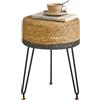 YMYNY Pouf Sgabello Ottomane, Ottomano Poggiapiedi con Gambe in Metall, Sgabello in Seagrass Natura, Seduta Moderna per Soggiorno Camera da Letto Ingresso, 32 × 32 × 45CM, Nero HBD029B