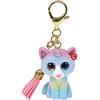 TY - Anello Portachiavi Mini Boos Clips - Gatto - Heather - Arcobaleno Pastello - Con nappa rosa - Il portachiavi alla moda ispirato ai famosi peluche con gli occhi grandi scintillanti - 10 Cm - 25059