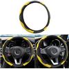 CGEAMDY Coprivolante Auto Universale, 37-38 cm Pelle Microfibra, Giallo | Antiscivolo Traspirante, Cuciture Decorative, Presa Confortevole, per Tutte le Stagioni, Accessori Interni Auto