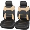 Upgrade4cars Coprisedili Anteriori Beige Nero Ecopelle Universali | Per guidatore & passeggero | adatto alla maggior parte delle auto | Inodore & antiscivolo | Qualità collaudata