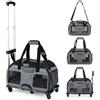 COSTWAY Borsa da Trasporto Portatile per Cani e Gatti Piccola Taglia, Blu | Trasportino Auto Traspirante con Cuscino, Tasche, Cintura di Sicurezza, Box Trolley Pieghevole con Ruote, Manico, Traccolla
