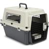 Hebitod Trasportino per animali domestici in plastica PP con porta in metallo e finestra con maniglia, 60,4 x 42 x 39,8 cm, con vaschetta per urina e ciotola appendibile per il cibo, per il trasporto