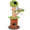 COSTWAY Tiragraffi a Forma di Albero per Gatti Alta 175cm per Interno | Albero per Animali Domestici con 2 Casette, Trespolo Peluche, Palline Teaser, Pali in Sisal e Cuscini Rimovibili