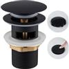Ulytid Piletta Lavabo Bagno con Troppopieno, Click Clack Nera, G1 1/4 | Valvola scarico pop up universale, ottone nero opaco, installazione facile per lavabo e bidet