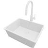 PRIMAGRAN Lavandino da Cucina al Mobile 60cm + Rubinetto, 56x44cm | Set: Rubinetto BW9010 + Kit di scarico + Lavello in Granito a 1 Vasca - Venezia Easy Slim , Tutto Bianco