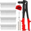 VOBOR Rivettatrice Manuale Professionale con 100 Rivetti e 4 Teste Intercambiabili in Acciaio, 4 Misure (2,4-3,2-4,0-4,8 mm), Ideale per Auto, Mobili, Ferrovie, Outdoor e Casa