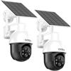 aosu 3K Telecamera WiFi Esterno Senza Fili Solare, 5MP 360° PTZ Panorama, Auto Tracking AI Rilevamento Persone Veicoli, Visione Notturna a Colori, Allarme Luminoso e Sonoro, 2 Vie Audio, 2 Pz