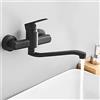 ZPSPZ Miscelatore Cucina a Muro Nero Girevole a 360° Pulizia Efficiente Acqua Calda e Fredda Ottone Rubinetti Cucina Parete-25 Cm