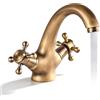 Keltorio Rubinetto da bagno in ottone, miscelatore nostalgico, miscelatore con maniglie a croce in cromo, rubinetti per lavabo, rubinetti da bagno vintage