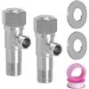 JYYWTSI Set di 2 valvole angolari 1/2 x 3/8, rubinetto sottolavabo in inox 304 con rosette, O-ring e nastro di tenuta, per lavabo, cucina, bagno e acqua calda e fredda