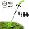 QUUGAR Decespugliatore elettrico senza fili, 12 V taglio bordo (verde) | Testa Girevole 90°e Maniglia Regolabile, con Tre Tipi di Lame, Pieghevole Leggero a Basso Rumore Decespugliatore per Giardino