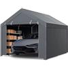 Peviasot Tenda da garage 3 x 4 m, colore grigio, telo in PE con telaio in acciaio zincato, con ancoraggi e tiranti, riparo protetto dalle intemperie per auto, moto e attrezzi da giardino