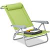 Relaxdays Sedia Pieghevole, Poggiatesta, Apribottiglia, Braccioli Regolabili, 120 kg, Plastica, Acciaio, Verde