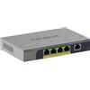 NETGEAR: switch Easy Smart Managed PoE+ Gigabit Ethernet a 5 porte, con 4 porte PoE+ da 63 W, senza ventole, montaggio desktop o a parete (GS105EP)
