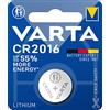 VARTA CR2016, 6016101401, Batteria Litio a Bottone, Piatta, Specialistica, 3 Volts, Diametro 20mm, Altezza 1,6mm, confezione 1 pila
